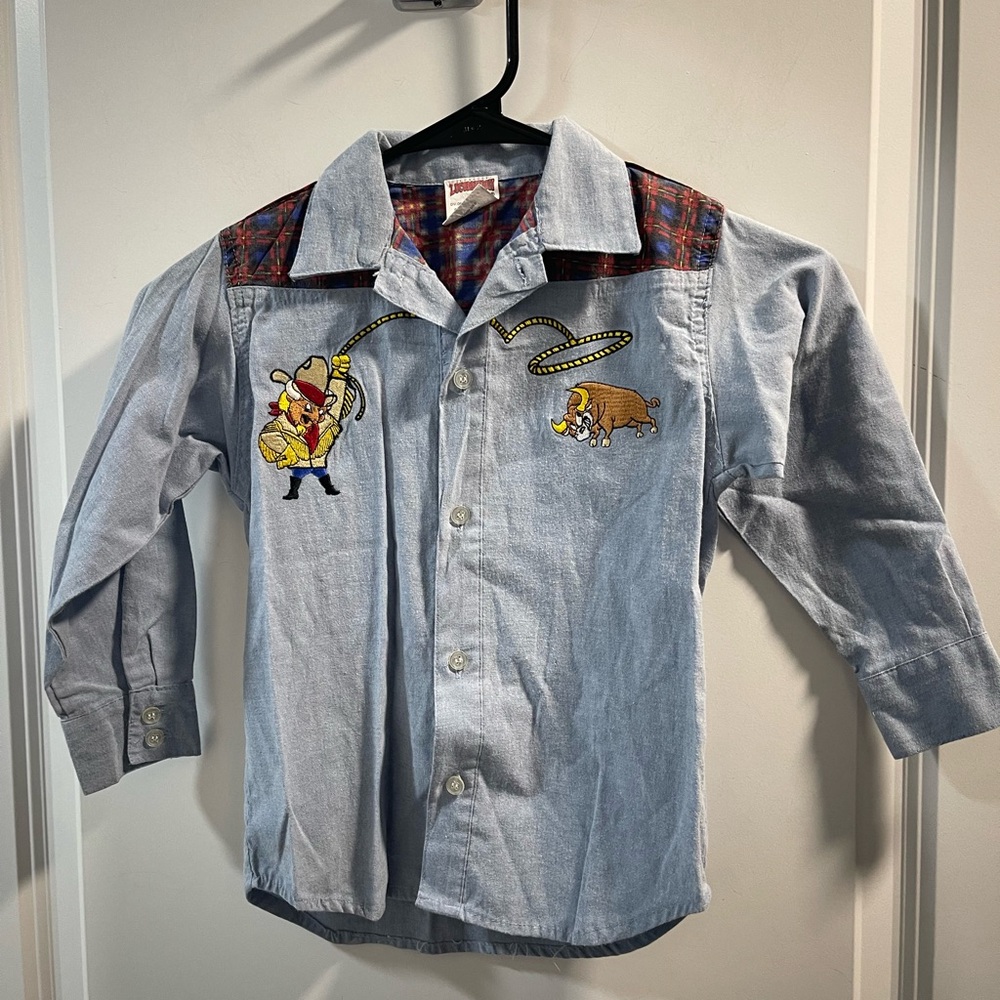 Locomotion Embroidered Western Button-Down Kids Shirt - Light Blue